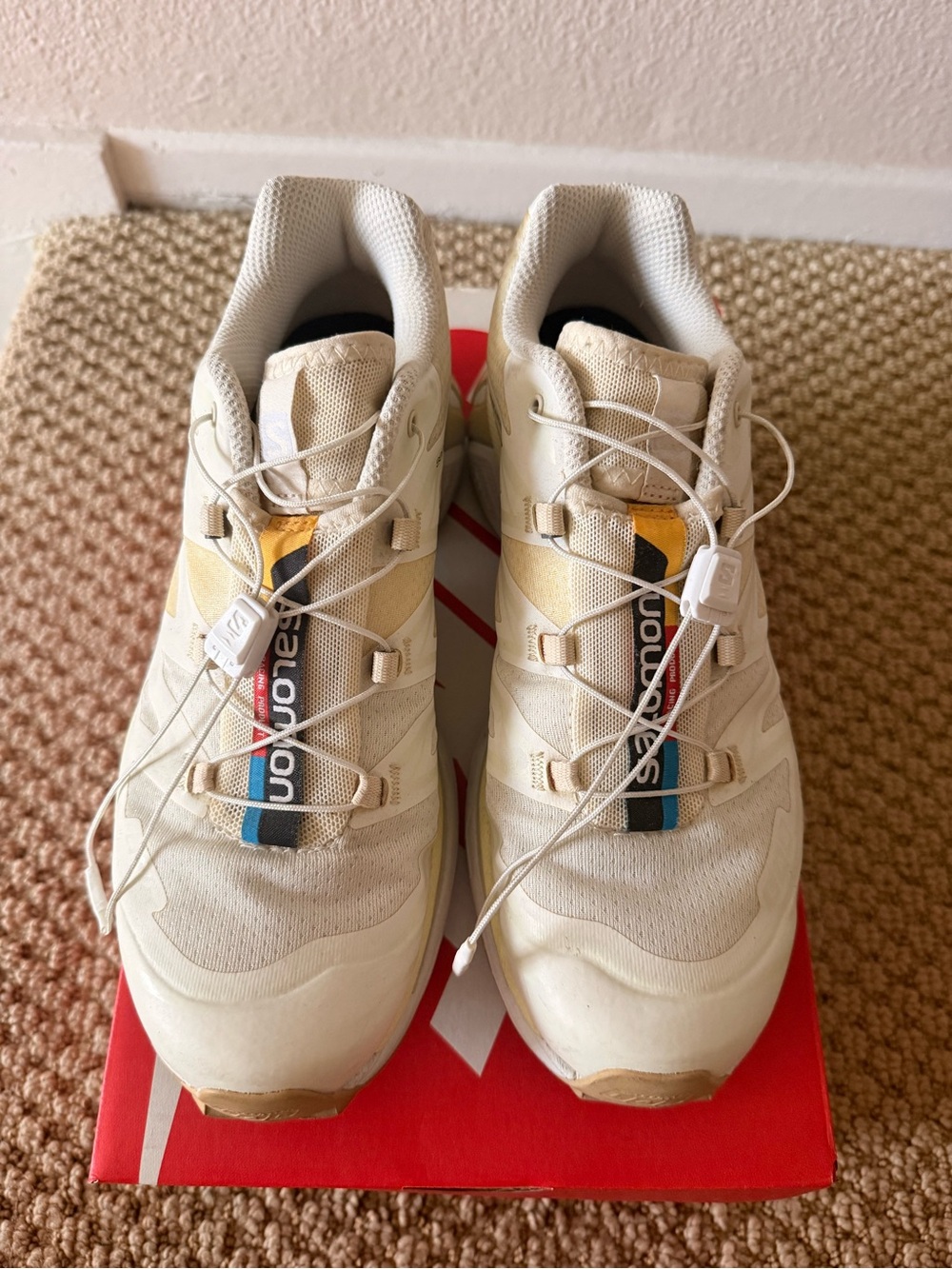 Salomon XT6 Womens Sneakers in Cream/Vanilla with Rainbow Tag